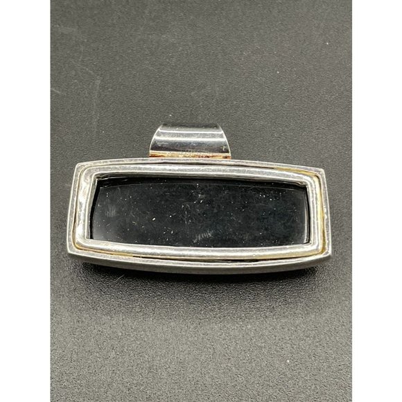 Rectangular Silvertone Black Resin Pendant Length 2.25 Inches - Picture 6 of 8